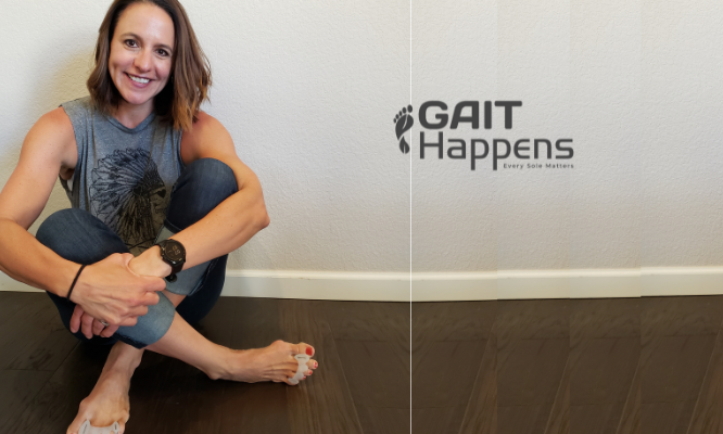 Dr. Courtney Conley wearing toe spacers
